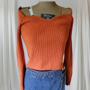 Wild Fable ribbed crop sweater orange off the shoulder Sweetheart Size Small